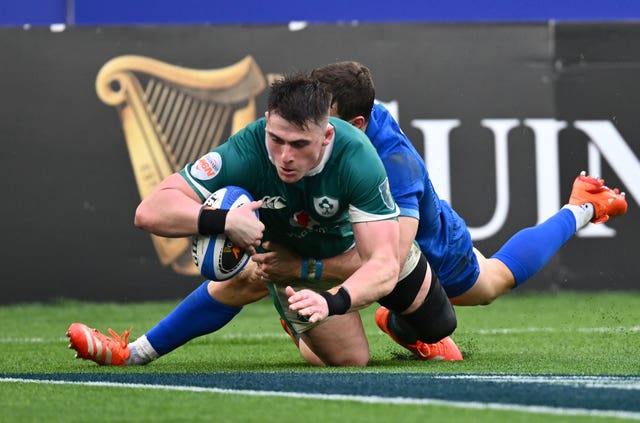 Ireland hooker Dan Sheehan scored a hat-trick in Rome