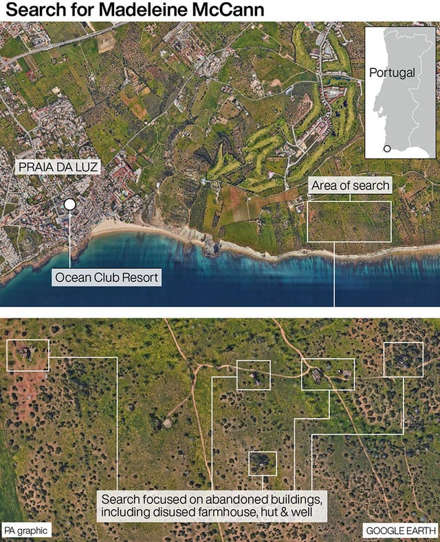 Graphic showing the search for Madeleine McCann