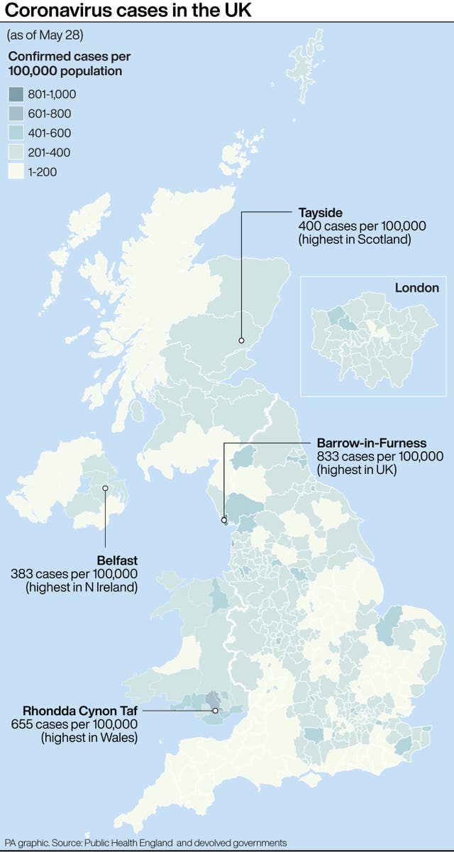 Coronavirus cases in the UK.