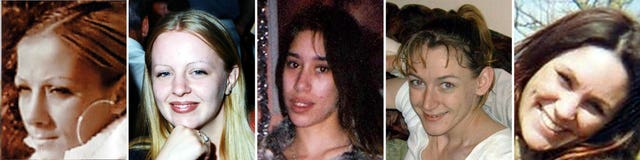 Composite photo of murder victims Anneli Alderton, Gemma Adams, Tania Nicol, Paula Clennell and Annette Nicholls