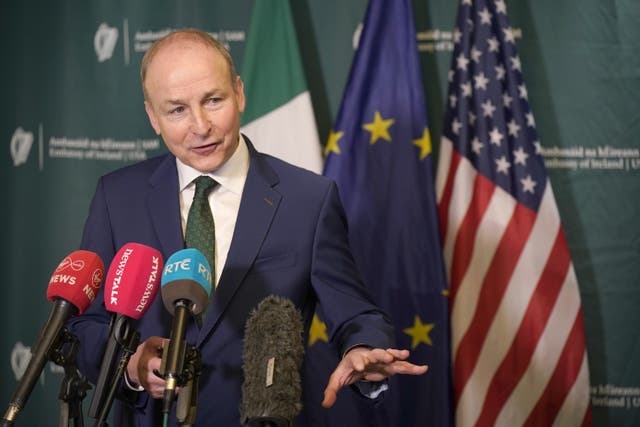 Taoiseach Micheal Martin speaks to the media