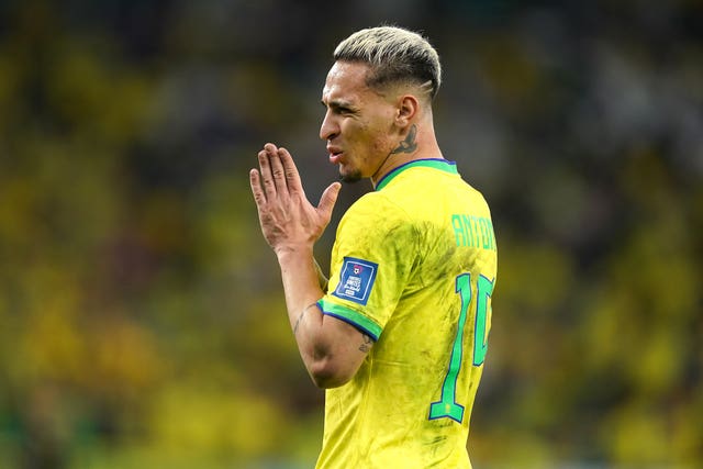 Antony during Brazil's World Cup quarter-final against Croatia last year (Mike Egerton/PA)