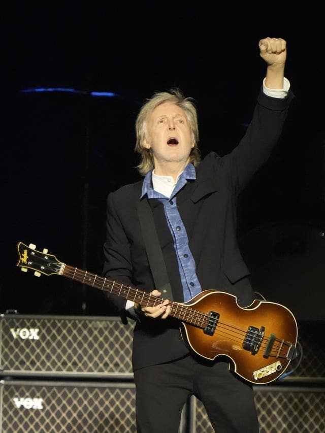 Sir Paul McCartney performing on stage at Co-op Live in Manchester during his Got Back tour