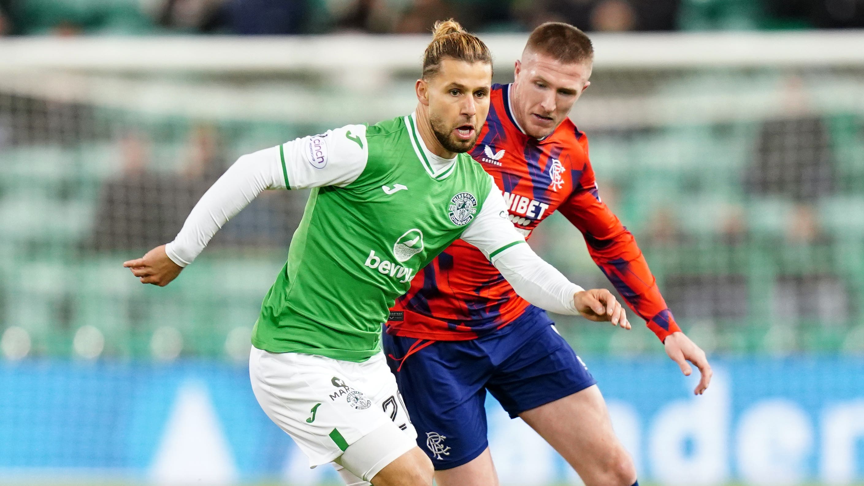 Emiliano Marcondes, left, scored for Hibernian (Jane Barlow/PA)