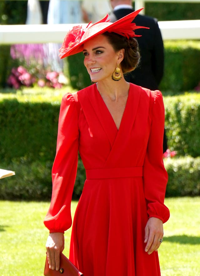 The Princess of Wales wore a red dress and hat