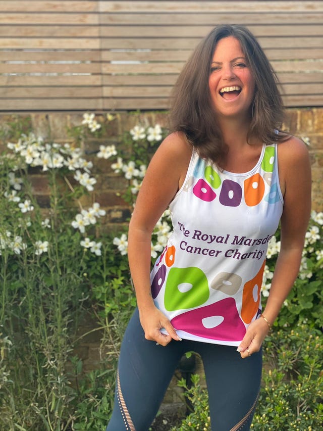 Dame Deborah James wearing a running vest for The Royal Marsden Cancer Charity