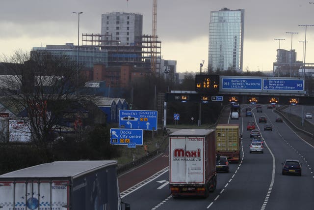 Traffic on the M2 into Belfast near Belfast docks (Brian Lawless/PA)