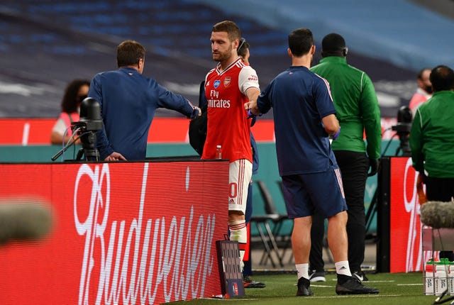 Shkodran Mustafi limped out of Arsenal's FA Cup semi-final win over Manchester City with a hamstring injury.