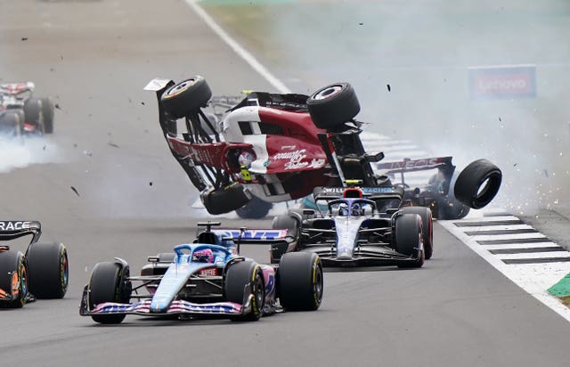 Alfa Romeo’s Zhou Guanyu flips in his Alfa Romeo