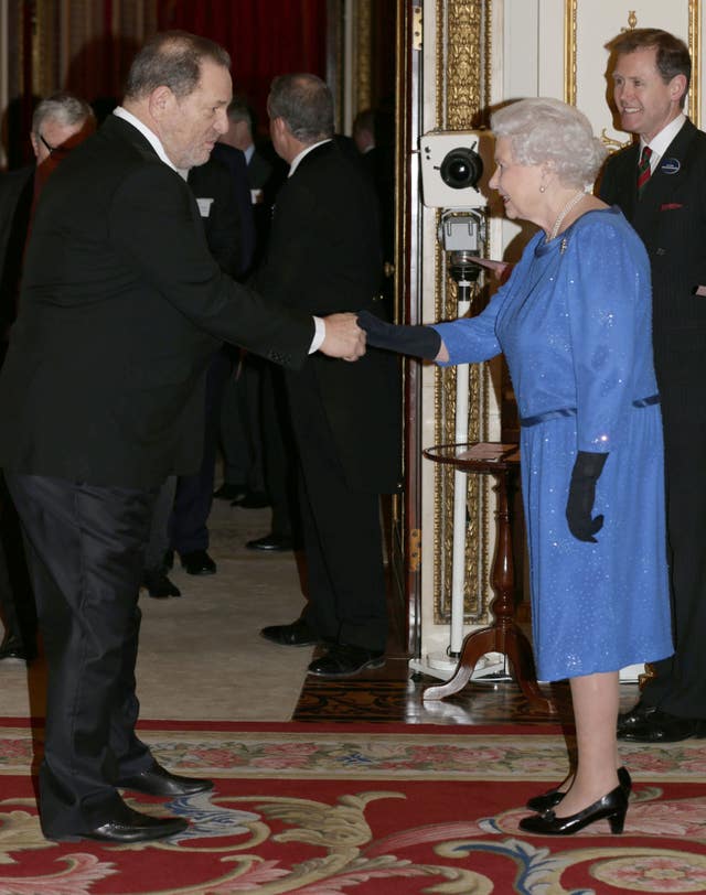 The Queen meets Harvey Weinstein during a reception for the dramatic arts at Buckingham Palace