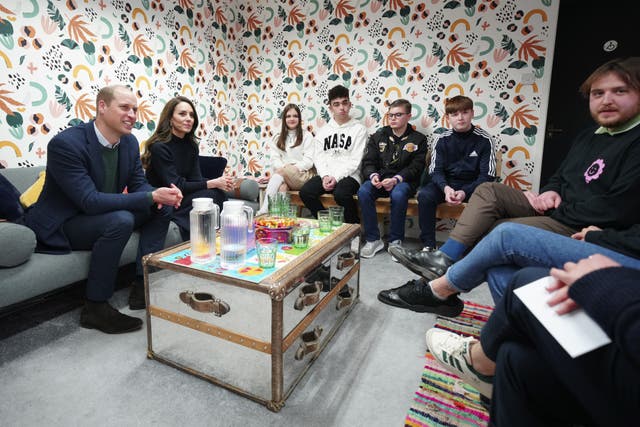 William and Kate listen to young adults during a visit to the Open Door mental health charity