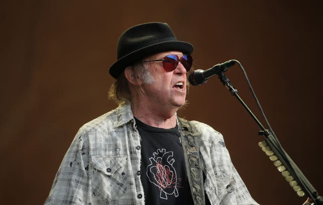 Neil Young performs during the British Summer Time festival at Hyde Park in London.