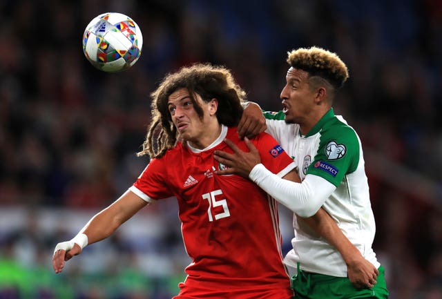 Wales’ Ethan Ampadu battles with Republic of Ireland’s Callum Robinson