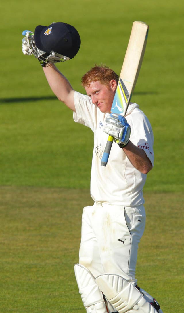A 19-year-old Ben Stokes celebrates hitting a century in the county championship against Hampshire in 2011 (Chris Ison/PA)