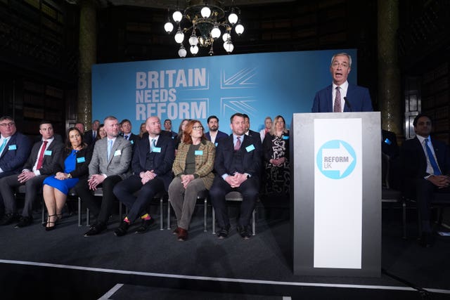 Reform UK party leader Nigel Farage speaks during a Reform UK press conference 