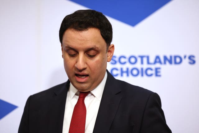 Anas Sarwar looking down as he gives a speech