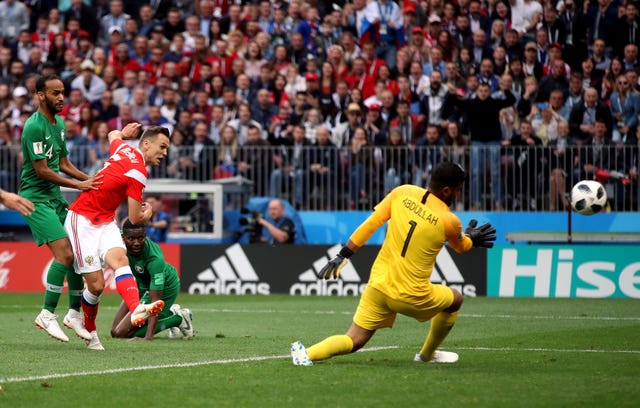 The tournament opener saw hosts Russia make an eye-catching start as they beat Saudi Arabia 5-0, with Denis Cheryshev netting a brace. The winger would end up with a total of four goals at the tournament (Adam Davy/PA).