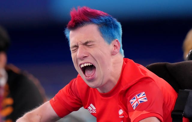 Great Britain's David Smith reacts in the individual – BC1 gold medal match