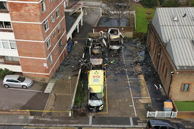 Firefighters at the scene in Highfield Road, Golders Green, London
