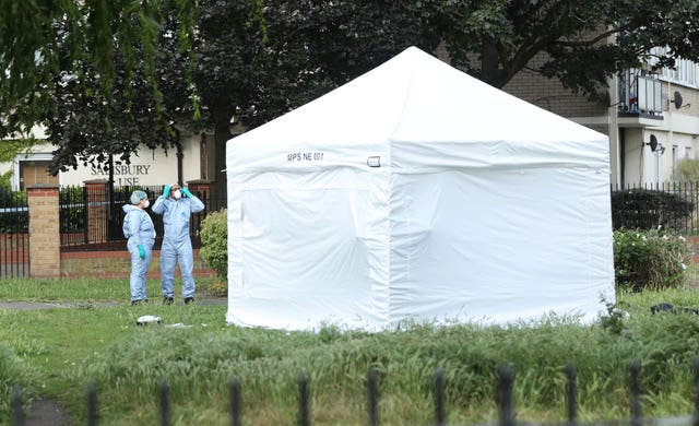 A forensic tent at the scene in Tower Hamlets