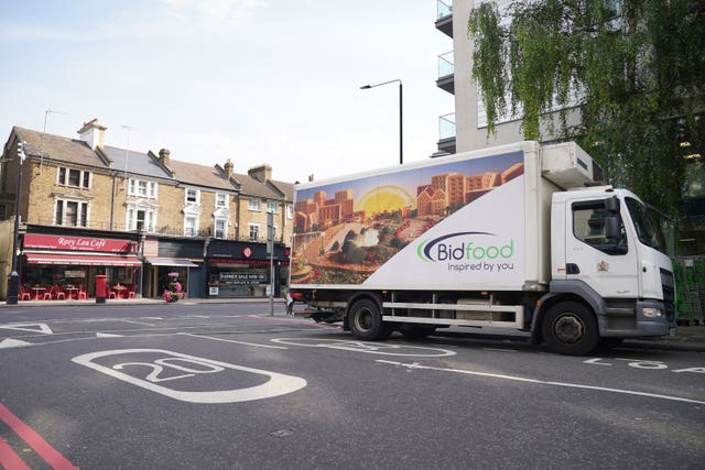 A Bidfood delivery lorry parked near to the area in Upper Richmond Road where a lorry belonging to the company was stopped by police following the escape of Daniel Khalife 