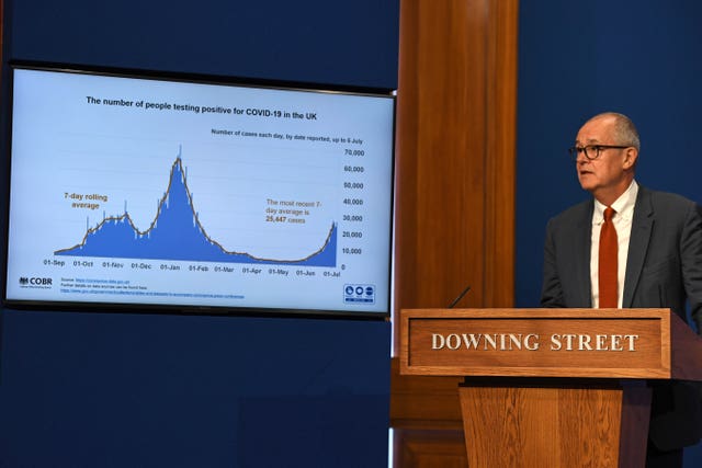 Chief scientific adviser Sir Patrick Vallance speaking during a media briefing in Downing Street on coronavirus in July 2021 