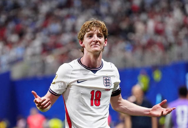 England’s Anthony Gordon celebrates scoring their side’s first goal of the game during the World Cup 2026 semi-final match at the Atlanta Stadium