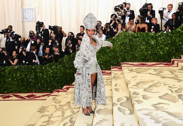 Rihanna wore a dress inspired by the Pope while attending the Met Gala in New York City (Ian West/PA)