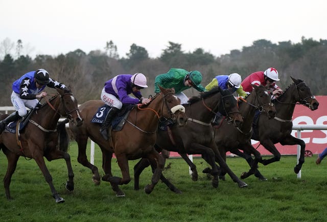 Lily Du Berlais (green) on her way to winning at the Dublin Racing Festival