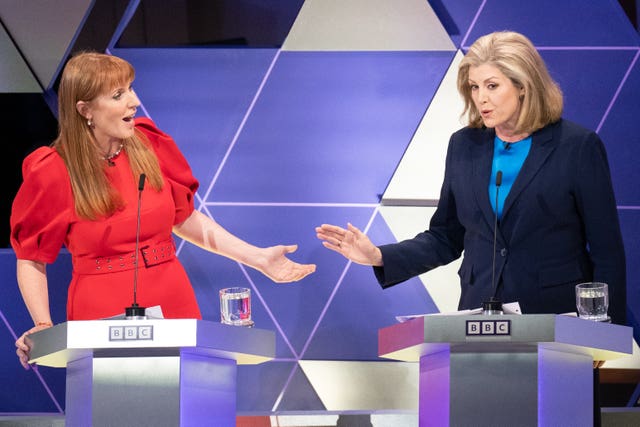 Deputy Labour leader Angela Rayner and Tory Commons Leader Penny Mordaunt take part in the BBC Election debate