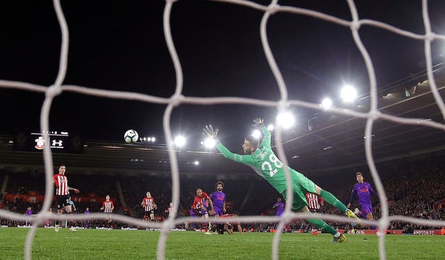 Mohamed Salah's shot beats a diving Angus Gunn