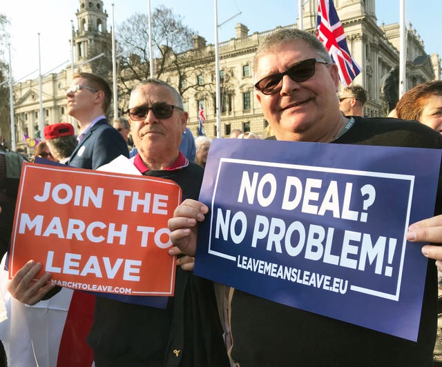 Brexit demonstrators Les Curtis and Ray Finch in Parliament Square