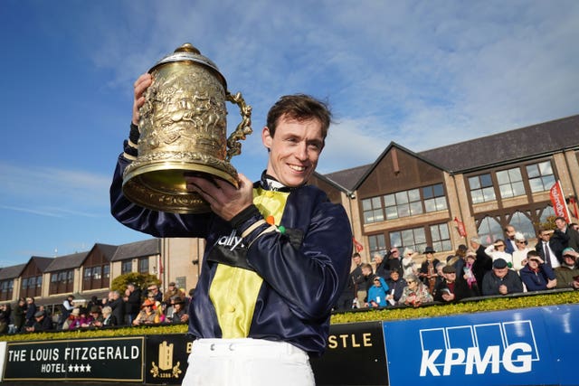 J J Slevin celebrates with the Punchestown Gold Cup