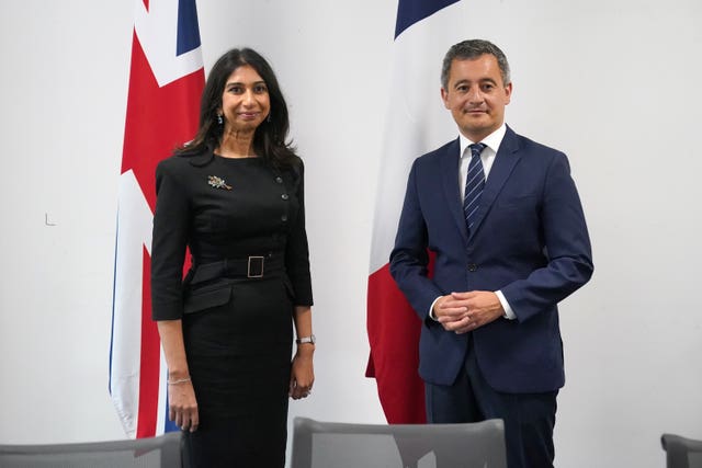 Home Secretary Suella Braverman with French interior minister Gerald Darmanin