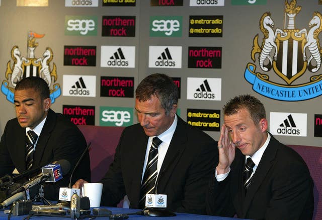 Bowyer (right) sat with Graeme Souness (centre) and Dyer (left) at the postmatch press conference (Owen Humphreys/PA).