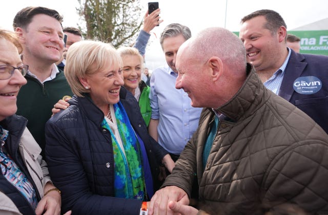 Heather Humphreys and Jim Gavin speak to each other at the Ploughing Championships