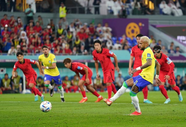 Neymar scores a penalty in Brazil's win against South Korea (Mike Egerton/PA).