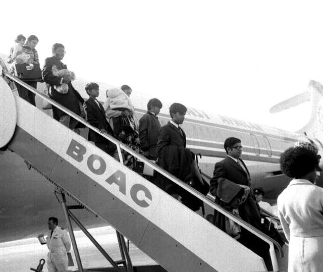 Asian families arriving in Britain from Entebbe, Uganda in 1972 (Archive/PA)