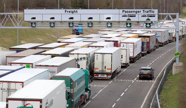 Traffic is crawling slowly toward the Eurotunnel entrance (Gareth Fuller/PA)