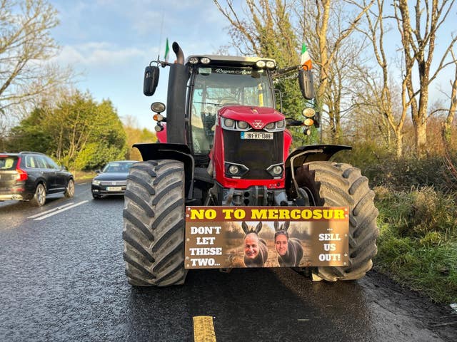 A tractor in Athlone, Co Westmeath, during a protest against the EU-Mercosur trade deal