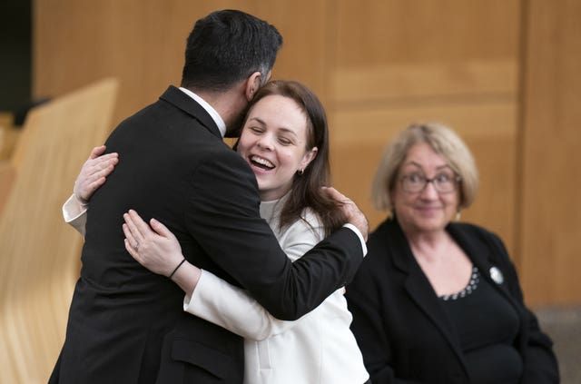 Humza Yousaf and Kate Forbes hugging