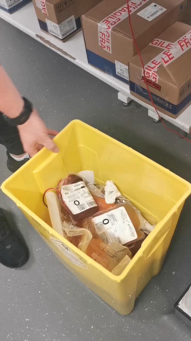 A box containing blood bags