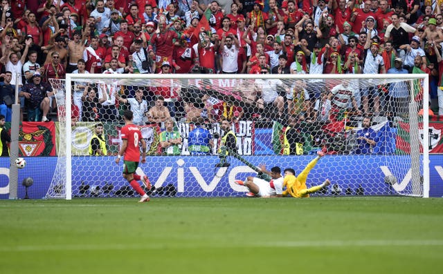 Turkey concede and own goal in their 3-0 defeat to Portugal 