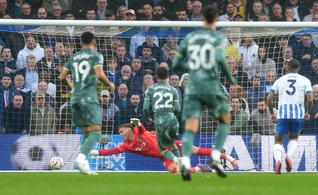 Brennan Johnson slots home Tottenham's first goal of the game