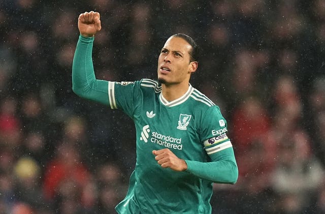 Virgil van Dijk celebrates scoring