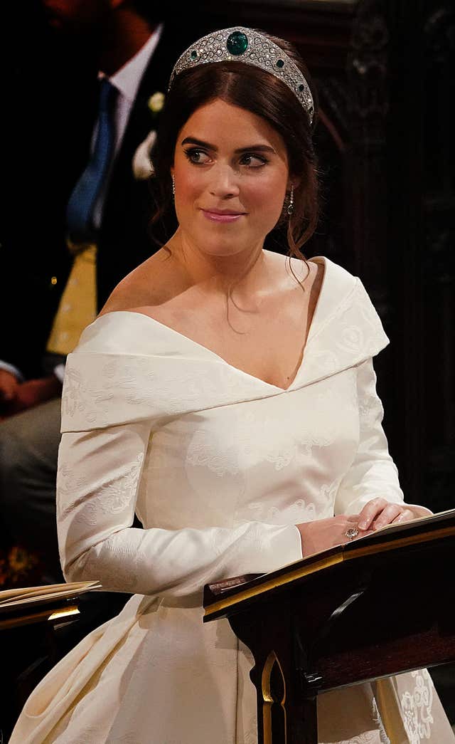 Princess Eugenie wearing the same tiara on her wedding day 