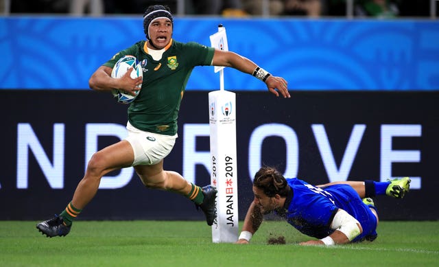 South Africa wing Cheslin Kolbe (left) will miss the World Cup semi-final with an ankle injury