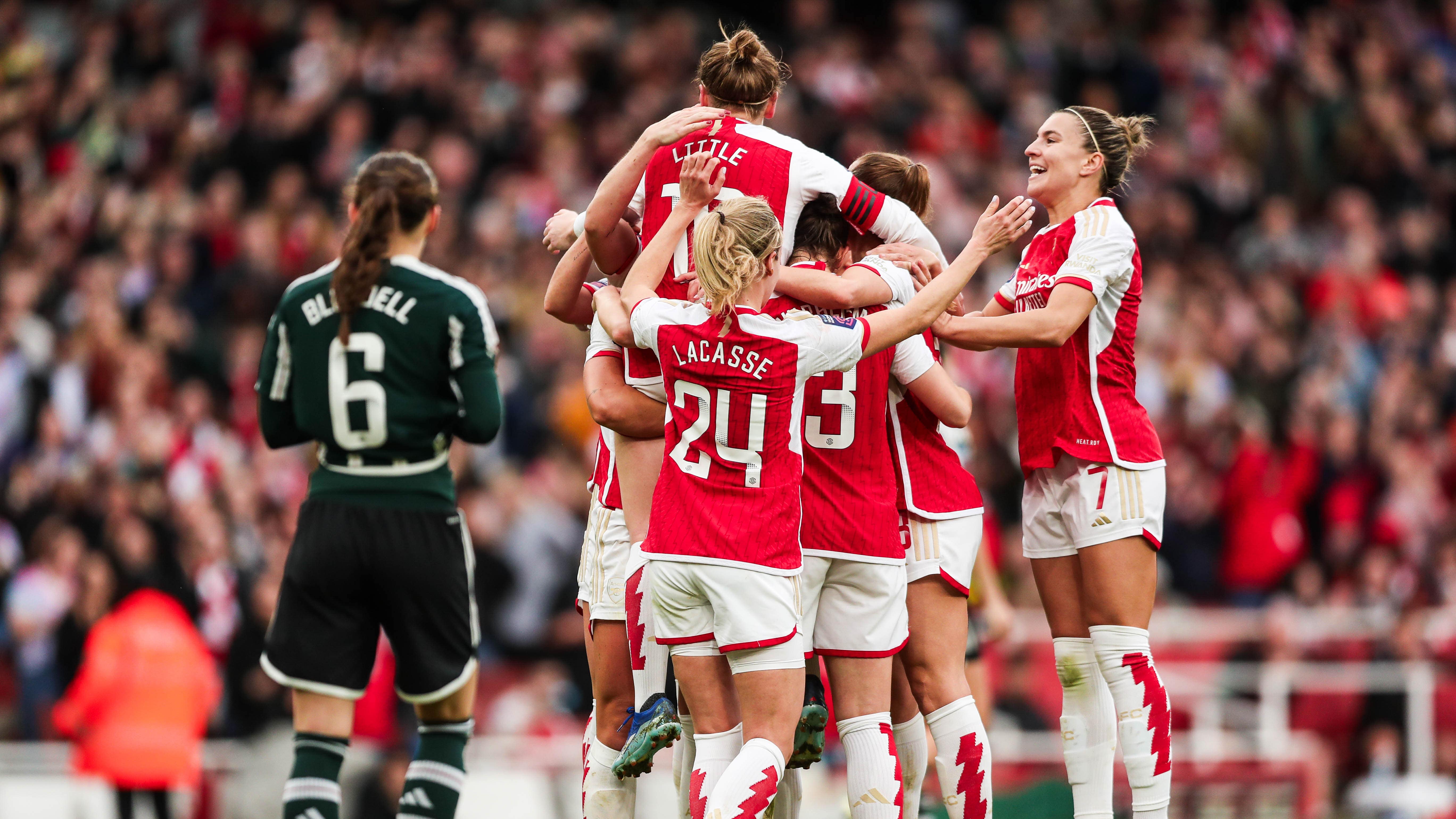 Arsenal’s Kim Little celebrates scoring from the penalty spot (Rhianna Chadwick/PA)