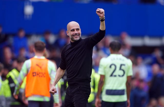 Manchester City manager Pep Guardiola celebrates his side's win