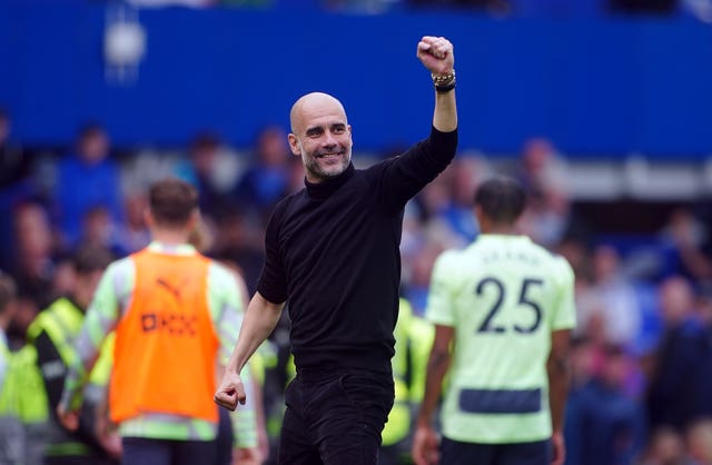 Manchester City manager Pep Guardiola celebrates his side''s win